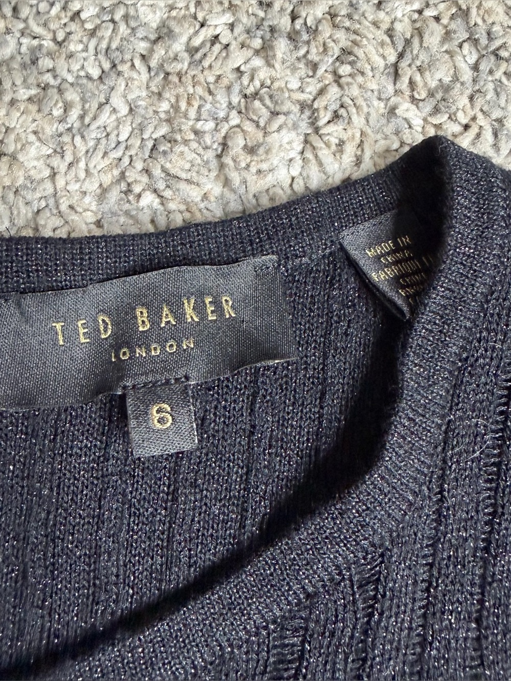 Ted Baker Hesiaa Bodycon Dress XL black silver long sleeve ribbed holiday career - Picture 9 of 16